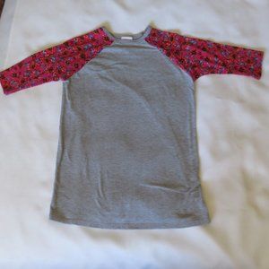 4/$14 LuLaRoe girls SHIRT gray 3/4 SLEEVE baseball tee RANDY floral RAGLAN sz12